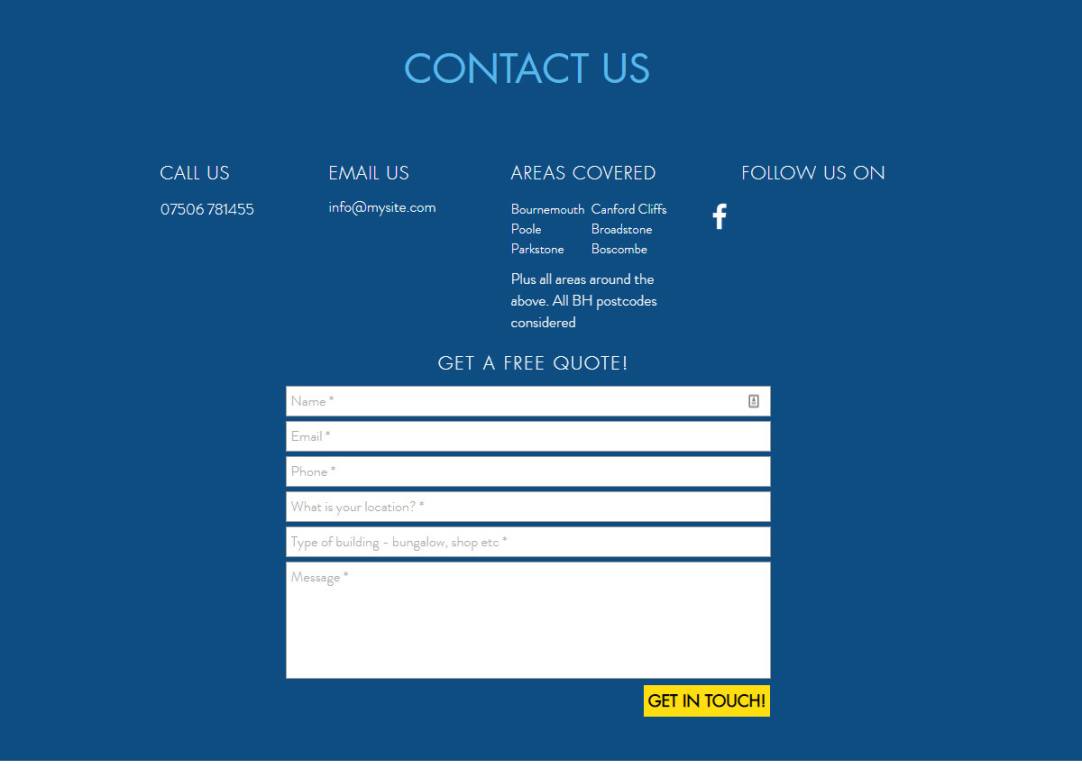 Budget website for sole trader - contact form
