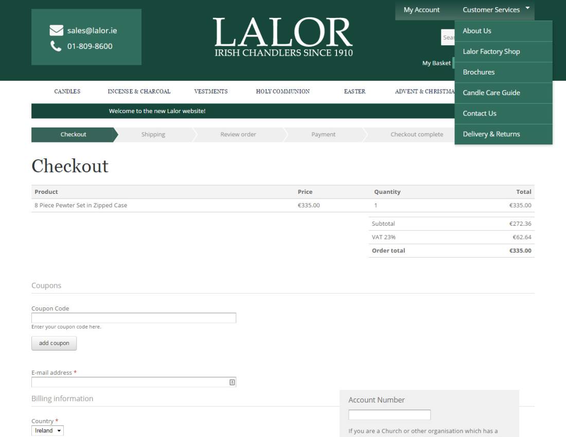 E-commerce web design layout - Lalor checkout